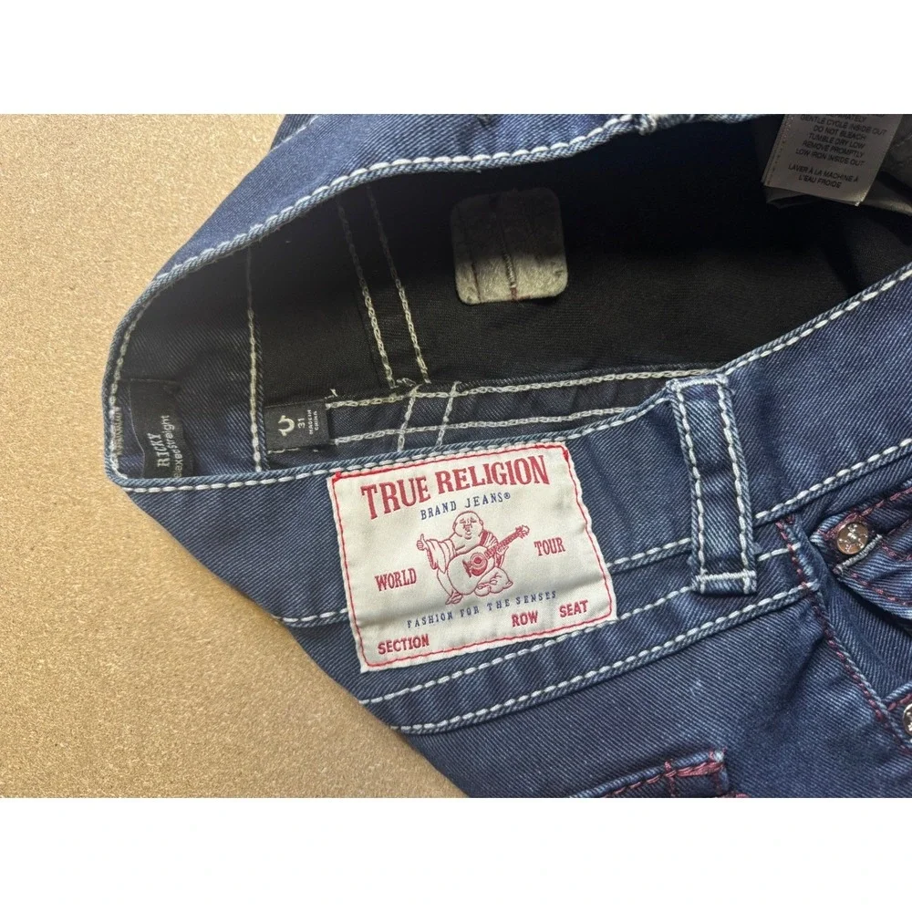 True Religion Ricky Relaxed Straight Jeans Indigo Super T Stitch Blue Mens 31x32